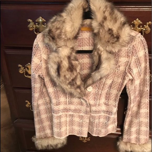 Jackets & Blazers - Faux fur tweed jacket gently used like new